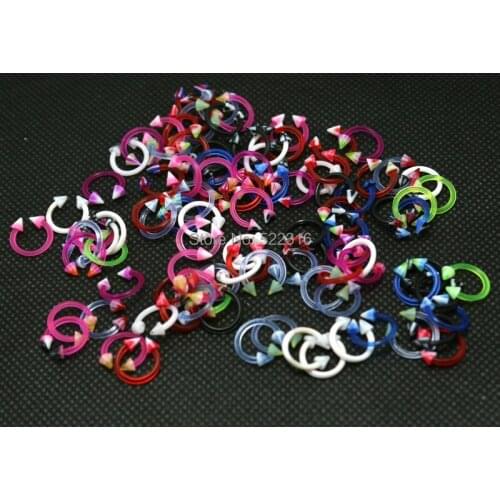 1.2*10*4/4mm circular ring horseshoe cbr mix color with spike design 100pcs acrylic body piercing jewelry bioplast barbell