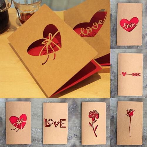 1pc Kraft paper Valentines Day hollow greeting card envelope Love Heart Rose Thanksgiving birthday card blessing Gifts