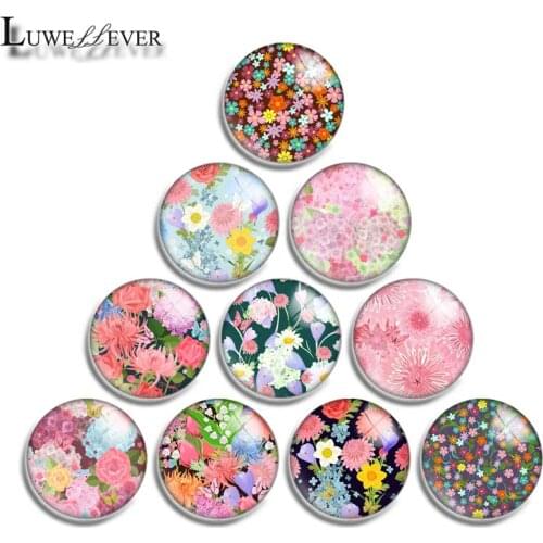 12mm 14mm 16mm 20mm 25mm 30mm 594 Flower Mix Round Glass Cabochon Jewelry Finding 18mm Snap Button Charm Bracelet