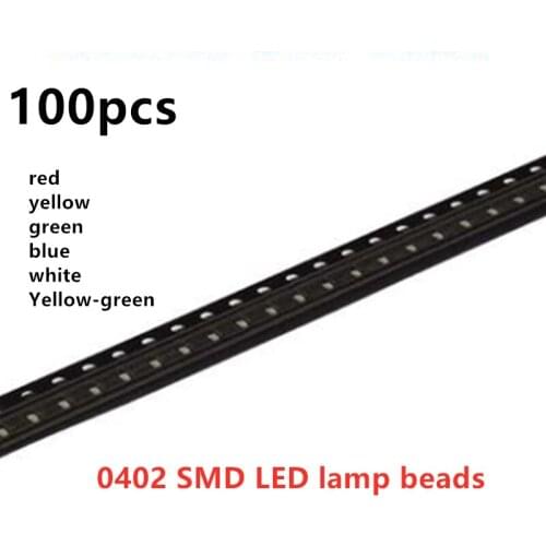100pcs/lot 0402 SMD LED red, yellow, blue, green, white light, high-brightness light-emitting diode lamp beads