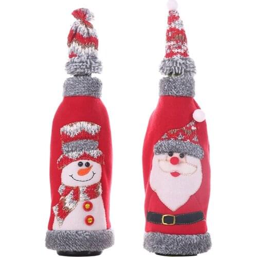 12 Sets Christmas Decorations Wine Bottle Cover Dinner Party Table Decors Santa Snowman Gifts Bag Party Supplies Wholesale X2