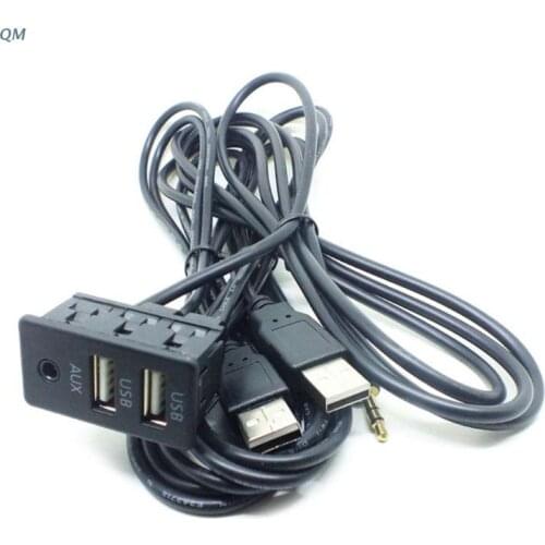 13MF 1.5M Car Dash Flush Mount AUX USB Port Panel Dual USB Extension Cable Adapter
