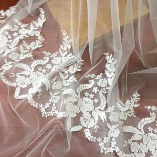 2 Yards Cotton Thread Soft Tulle Floral Embroidery Lace Applique Trim Bridal Veil Garter Wedding Bodice Home Decor 39 Cm Wide