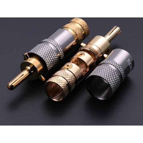 20pcs/lot Luxury Copper 24K Gold Plated Banana Plug Audio Connector Male Adapter Speaker Banana Binding Post Terminal red&white