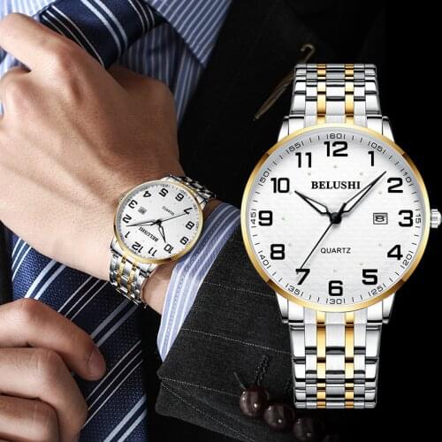 2020 New Model Quartz Wristwatch for Elder Steel Waterproof Big Bumber Luminous Watch Gifts for Mom Dad Date Calendar Male Clock