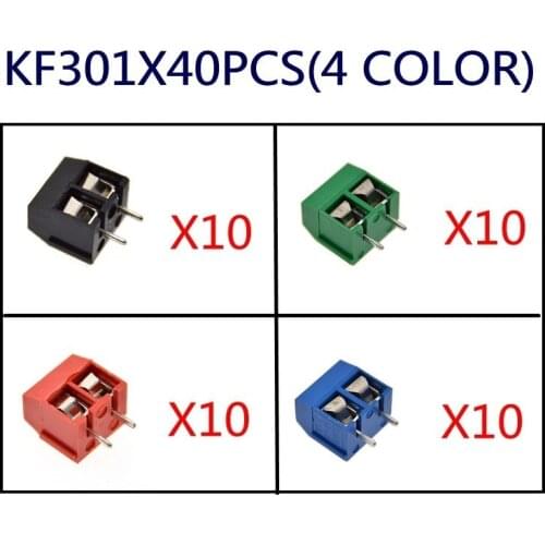 40PCS/LOT KF301-2P KF301-5.0-2P KF301 Screw 2Pin 5.0mm Straight Pin PCB Screw Block 4 color black/red/green/blue