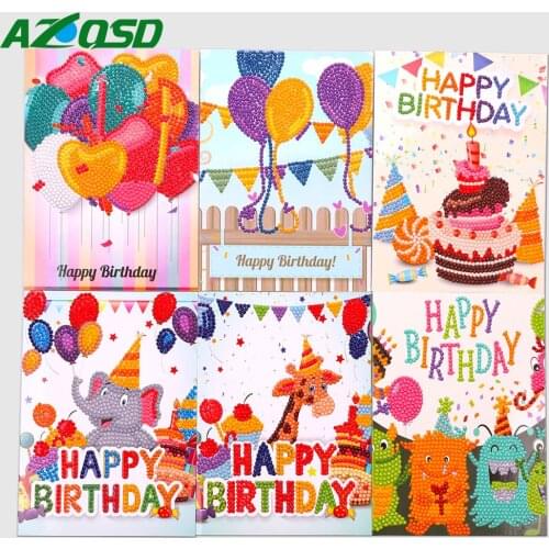 AZQSD Diamond Painting Cards Merry Christmas Diamond Mosaic Cartoon Paper Greeting Greet Cards Mini Santa Claus Birthday Gift