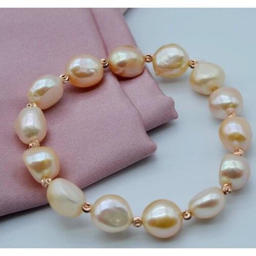 Orange pearl bracelet, natural baroque pearls, red gold accessories, simple stretch thread bracelet, ladies jewelry