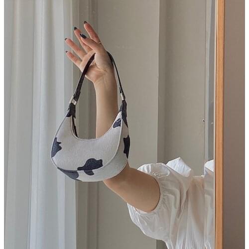Brand Cow Print Armpit Bag Women Designer Leather Handbags Luxury Tote Mini Underarm Bags Baguette Women Messenger Shoulder Bag