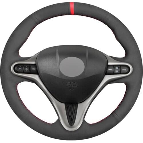 Black Suede Red Marker Hand-stitched Car Steering Wheel Cover for Honda Civic Civic 8 2006-2011 (3-Spoke)