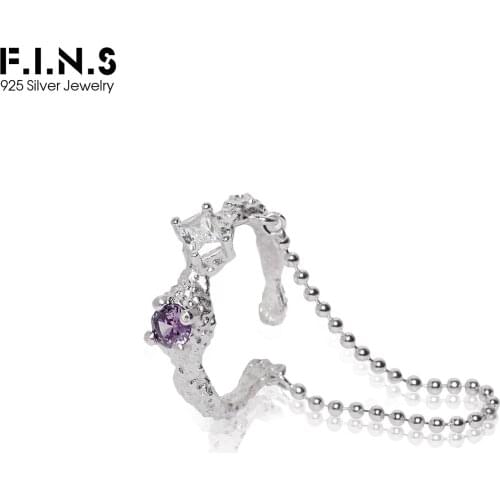 F.I.N.S Korean Original Design 925 Sterling Silver Rings Texture Geometric Zircon Ring Open Bead Chain Index Finger Ring Jewelry