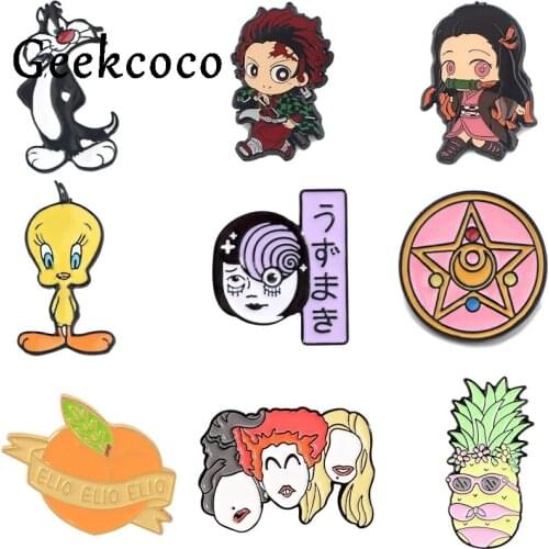 20pcs/lot J1182 Geekcoco Cartoon Cat Fruits Metal Enamel Brooch Fashion Badge Pin Trendy Outside Clothing Backpack Jewelry Gift
