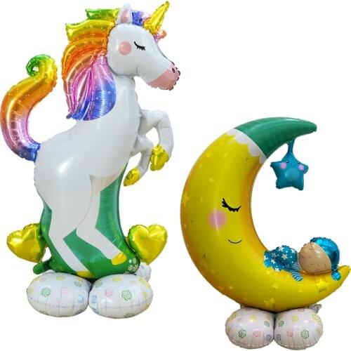 Giant Stand Unicorn Horse Foil Balloons XXL Large Stand Moon Air Balloons Good Night Globos Birthday Party Wedding Decorations