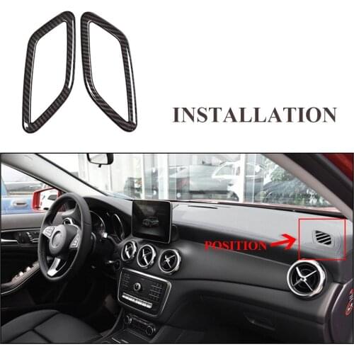 JEAZEA 2Pcs Carbon Fiber Dashboard Air Condition Outlet Decor Cover Trim For Mercedes Benz CLA GLA Class W117 X156 2014-2017