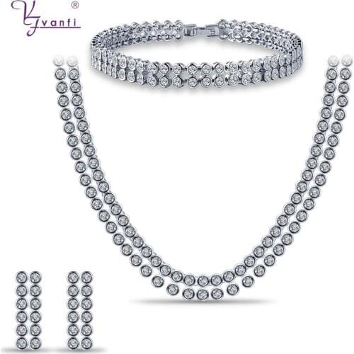 Kfvanfi wedding bridal necklace and earring set white gold color cubic zirconia wedding jewelry sets