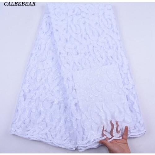2020 Latest Cheap Embroidery French Tulle Lace Fabric With Sequins Pure White African Lace Fabric For Wedding Party Dress S2040