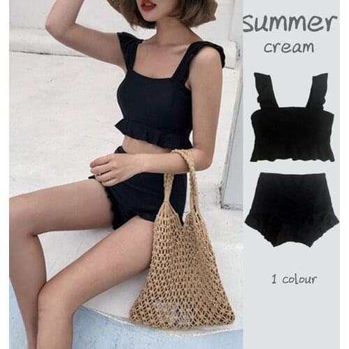 Swimwear 2021 Women Black Separate Swimsuit For Girls Slimming Cover Belly Chest Gathered Conservative Swimming Suit Sets Female