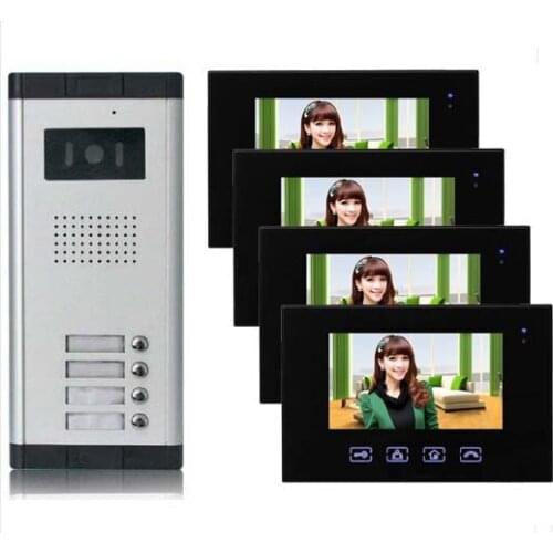 Top selling -7"color video door phone with touch key screen for 4-apartments , HD Waterproof camera,night vision 1 to 4