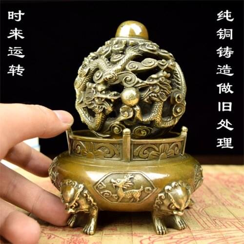 Copper ornaments trumpet Every dog has his day turn of battle dragon Panlong copper kylin figure Every dog has his day