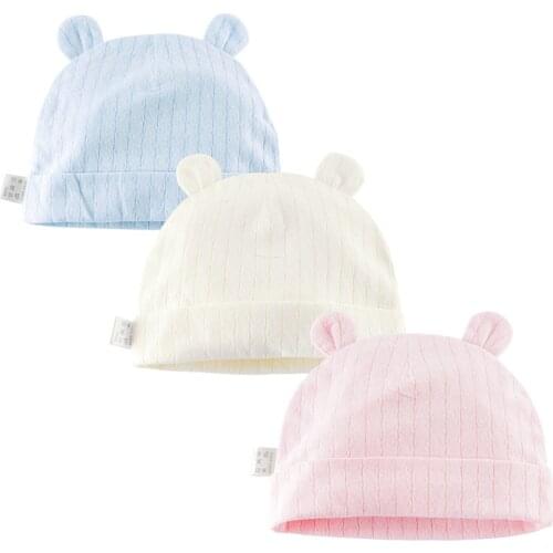 Cute Baby Hat With Ears 3 Candy Colors Double Weave Newborn Cotton Beanie Cap Soft Breathable Spring Autumn Hat Baby Accessories