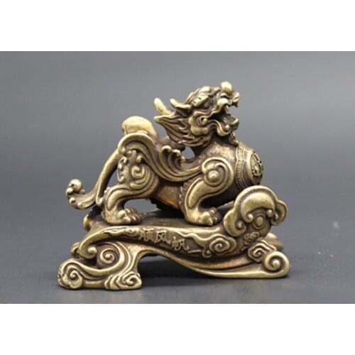 Mini) Delicate Old-style Brass Decorative Lifelike Ancient Chinese Mythical Auspicious Beast Kylin Statue