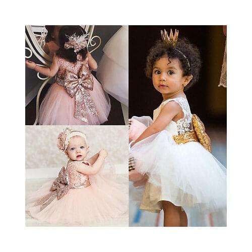 Fashion Pricess Kids Baby Girl Sequins Bownot Sleeveless Dress Party Dresses Christmas Costume