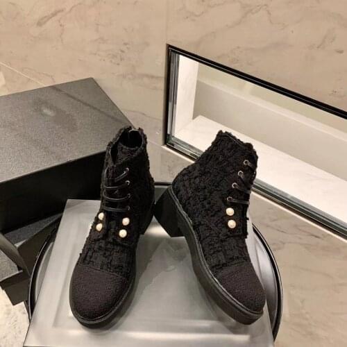 2021 spring and autumn new fashion short boots British style lace up thick heel Martin boots black round head womens Boots35-40