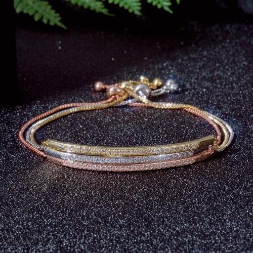 Adjustable Bracelet Bangle for Women Captivate Bar Slider Brilliant Micro-inlaid Cubic Zirconia Silver Color Jewelry Pulseira