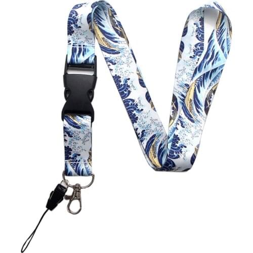 Kanagawa Surfing Art Printed Lanyards Keychain ID Card Gym Mobile Phone Neck Straps Detachable Buckle DIY Hang Rope Neck Straps