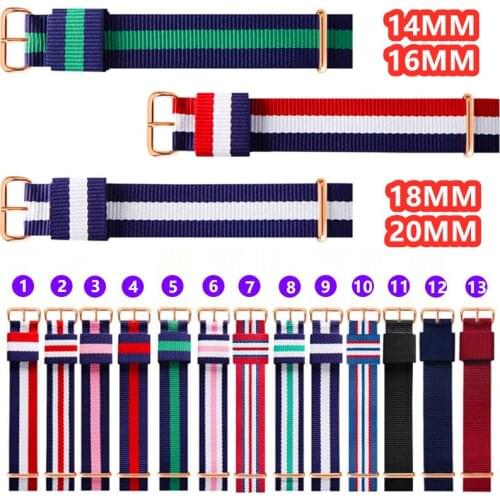 Suitable for DW Watch Strap 14mm 16mm 18mm 20mm Nato Army Sport Watch Band Nylon Strap Gold Buckle Watchbands for 007 James Bond