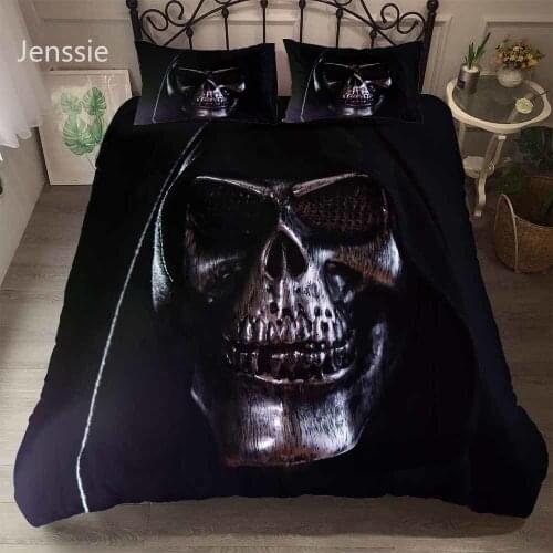 Suger Skull Black Microfiber Bed Linen Set Pillowcase Skull Duvet Cover Twin Full King Size Bedding Set 2/3 Piece Home Textiles