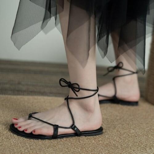 Ladies Beach Shoes Casual Open Toed Flat Women Shoes Lace Up Female Sandals Women Sandalias Wide Fit Summer 2021 Big Size 43