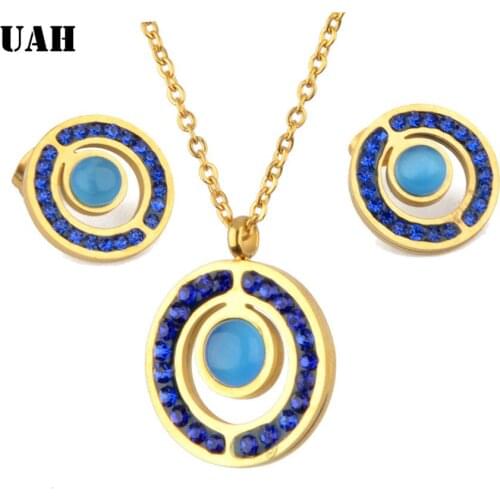 UAH 1 Set Vintage Blue Rhinestone Necklace Earrings Set Bohemia Blue Stone Wedding Jewelry Set Wedding Jewelry Set