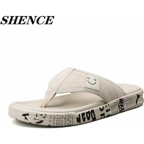 SHENCE Linen Flip-flops Mens Comfortable Linen Upper Rubber Soft Sole Mens Slippers Sandals Casual Fashion Mens Beach Shoes
