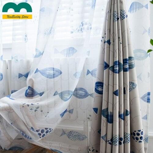 Modern Custom Curtains for Living Room Bedroom Simple and Fresh Ocean Fish Printing Curtains Thickening Shading