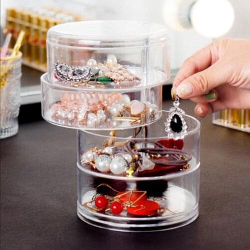 Rotating Multifunctional Transparent Jewelry Box Portable Travel Bracelet Earrings Ring Necklace Storage Box Bedroom Decoration