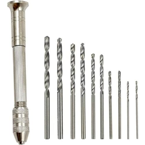 High Quality Mini Micro Aluminum Hand Drill With Keyless Chuck +10pc Twist Drill Bit Woodworking Drilling Rotary Tools