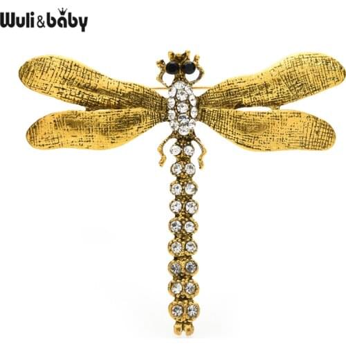 Wuli&baby Vintage Gold / Silver Color Dragonfly Brooch Pins 2020 New Year Insect Pins Jewelry Gift