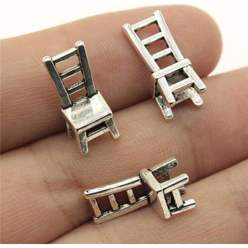 WYSIWYG 10pcs 17x7x6mm 3D Chair Charm Pendants For Jewelry Making Antique Silver Color 3D Chair Pendants Charm Chair