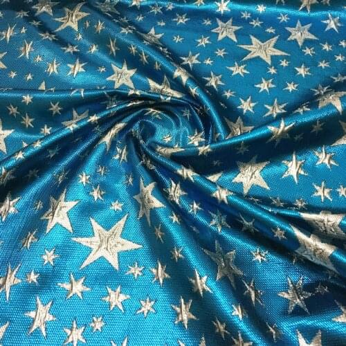 3D embossed star brocade jacquard fabric,blue color skirt tissu polyester fabric sequins star brocade jacquard fabric clothing