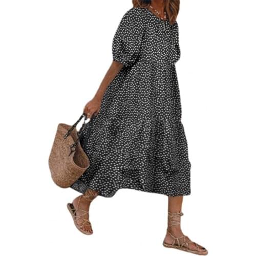 Casual dresses woman summer 2021 Leisure Puff Sleeve Loose Polka Dot Printing Dress for Outdoor Street wear Black xxxl vestidos