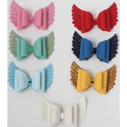 1PCS Candy Color Wing Trendy Leather Bow Hair Clip Artificial Leather Hairpin Hair Accessorie For Girls Kids children Barrettes
