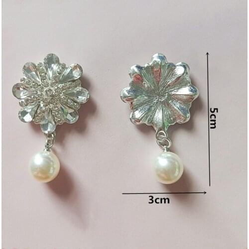 10 PCS 30x50mm Metal Alloy Crystal Imitation Pearl Flowers For Earrings Necklace Hair Accessories DIY Jewelry Making