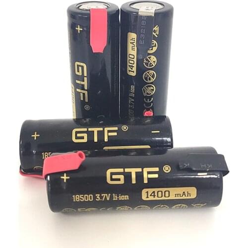 2020 New GTF 18500 1400mAh 100% capacity 3.7V Li-Ion Rechargeable Battery for LED Flashlight flat head + DIY nicke