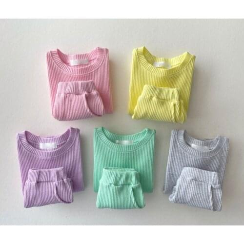 2021 Summer Baby Suit Solid Infat Set Tees and Shorts 2Pcs Korean Toddler Clohes