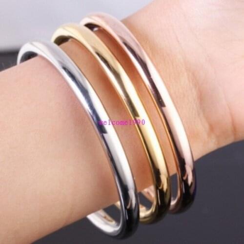 3pcs/ set Stainless steel Gold Rose gold Tri color Round Wire Cuff bangle Bracelet Best gift for women fashion gifts 4mm