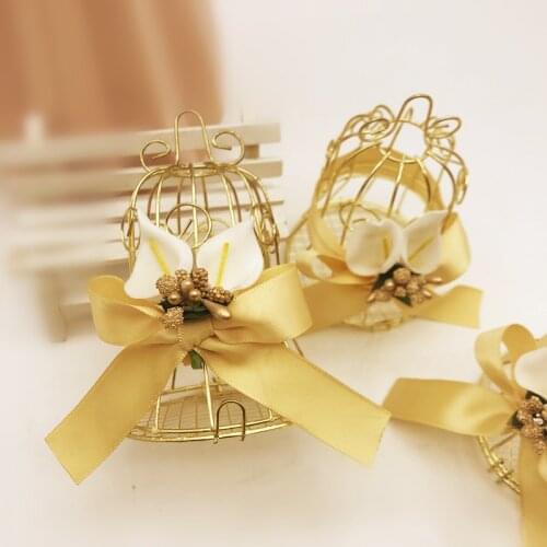 30pcs Metal Gold Vintage Retro Bird Cage Candy Boxes With Handles Baby Shower Favor Gift Box For Guests Party Birthday Souvenir