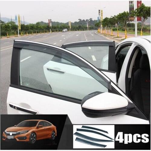 FIT FOR 2016 Honda CIVIC 4PCS SIDE WINDOW RAIN DEFLECTORS GUARD VISOR WEATHERSHIELDS DOOR SHADE WEATHER SHIELDS CHROME