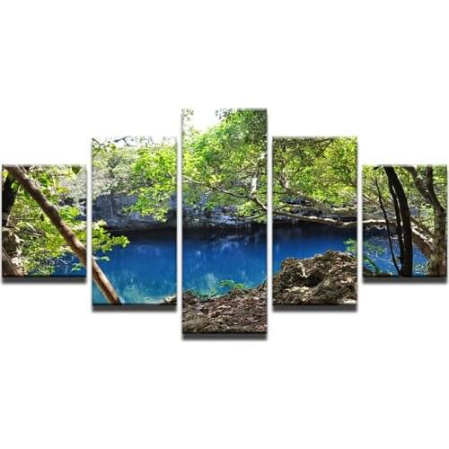 5 Panel Canvas Painting Quiet Lake Tree scape Landscape Poster Printing Wall Art decor Picture print