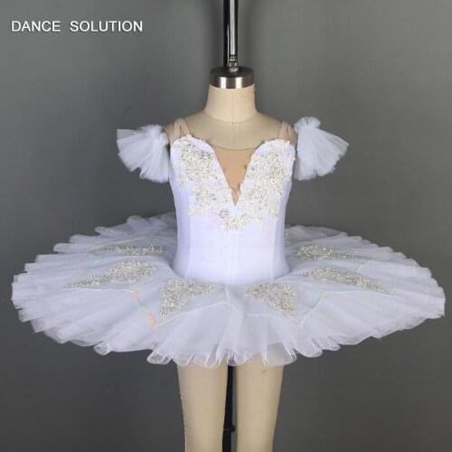 White Spandex Pre-professional Ballet Dance Tutu Adult Girl Stage Ballet Costumes Ballerina Pleated Tutu Dress BLL068